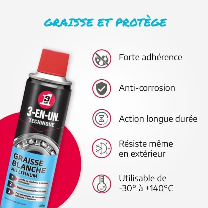 Grasa de litio blanca en aerosol 3 en 1 para uso técnico - 250 ml