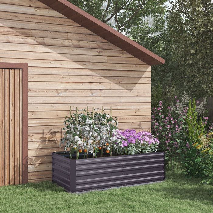 Huerto de jardín Outsunny - rectangular - tubos de refuerzo de acero galvanizado - 180 x 90 x 59 cm - gris oscuro