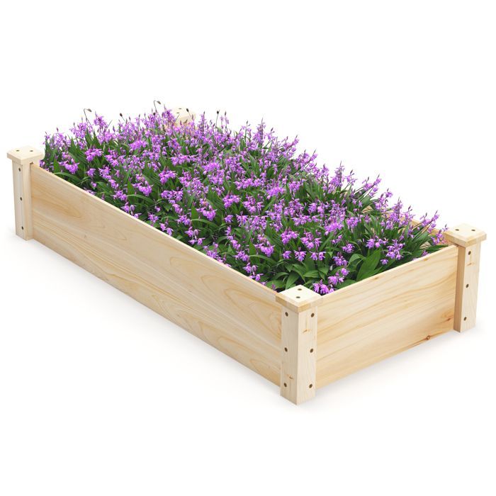 COSTWAY Raised Garden Bed, Wooden Fir, 120 x 61 x 25.5 cm, Open Bottom and Drainage, for Flowers, Herbs, Vegetables, and Fruit, Natural