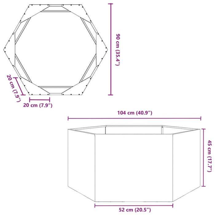 vidaXL Maceta hexagonal antracita de acero de 104x90x45 cm, maceta para flores, maceta para patio, maceta para jardín, 851131