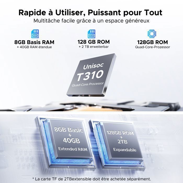 AORLYM P10 16-Zoll-Android-Tablet mit Tastatur, 7000-mAh-Akku, 48 GB RAM + 128 GB ROM, Gemini AI – Schwarz