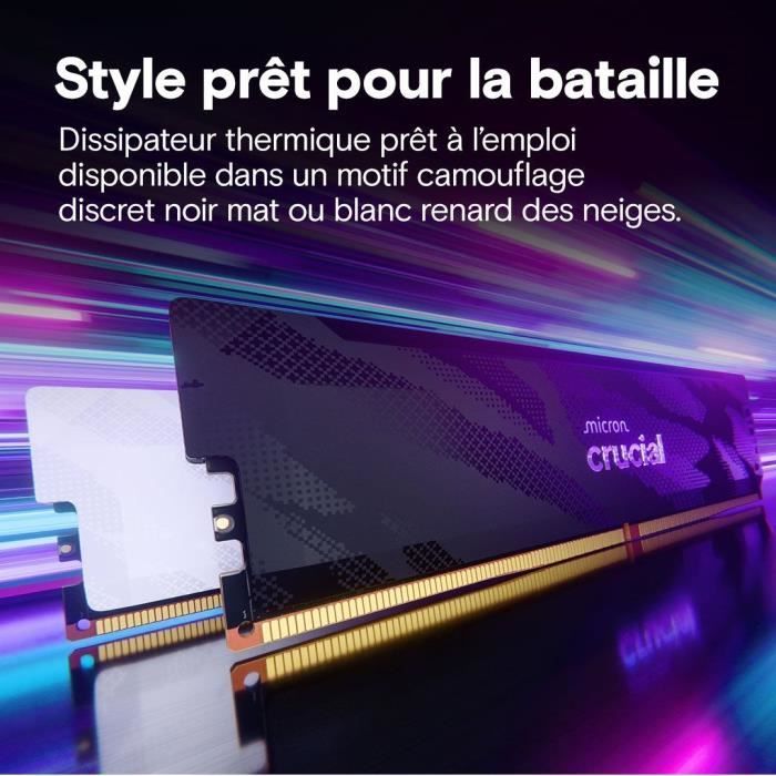Memoria per gaming - CRUCIAL Pro OC - CP16G64C32U5W - 16GB DDR5-6400 UDIMM - CL32 con dissipatore di calore - Bianca