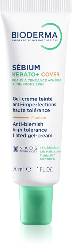 Bioderma Sébium Kerato+ Cover matterende tonercrème tegen onzuiverheden van de acnegevoelige huid.