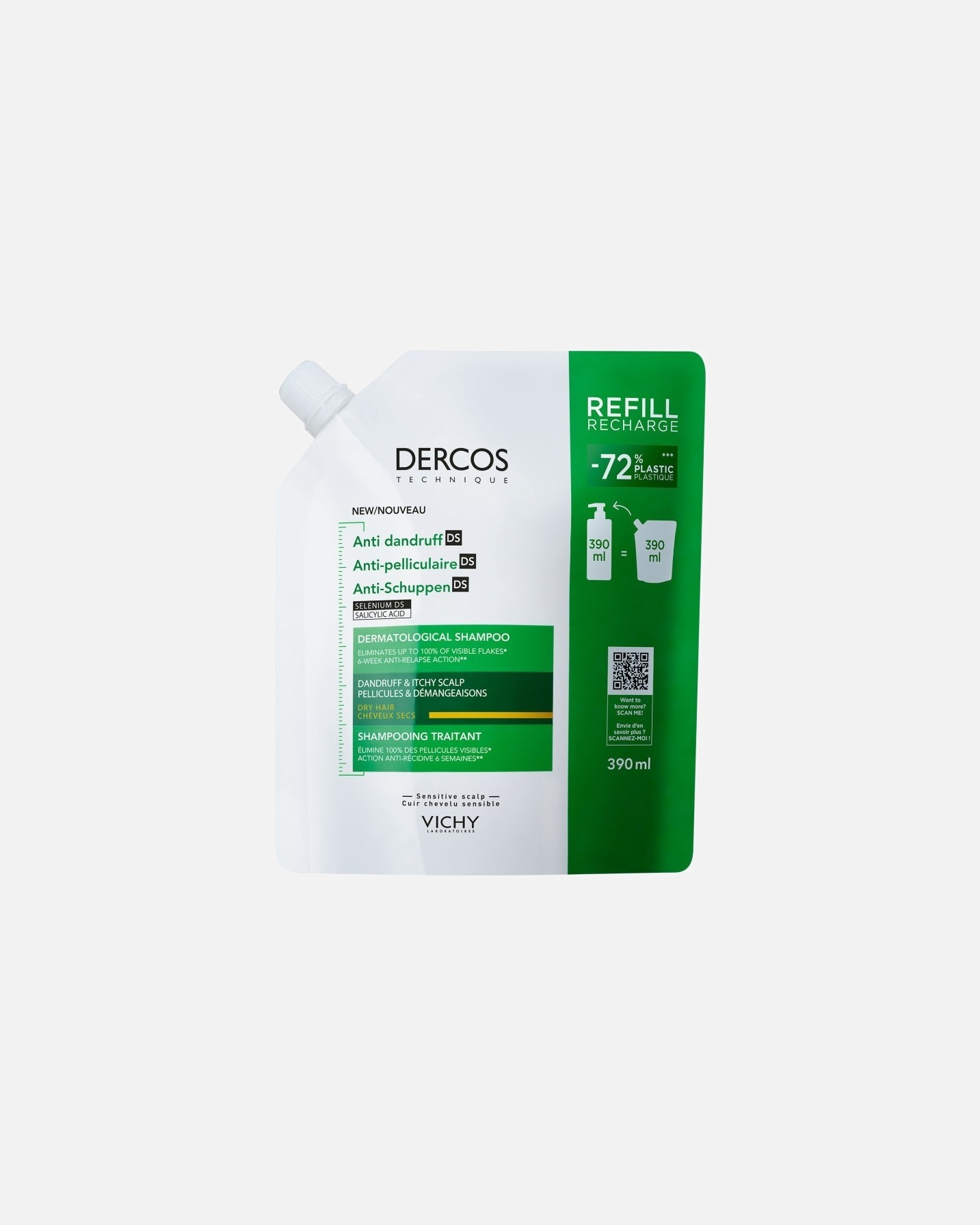 Vichy Anti-Dandruff Care Dercos pretblaugznu uzpildes komplekts – sausiem matiem – 390 ml