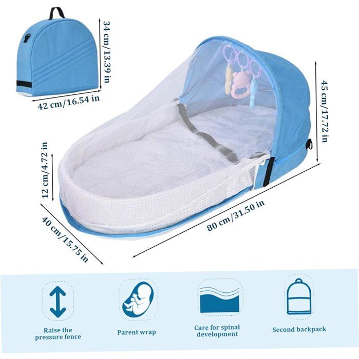 Baby Travel Cot, Portable Folding Travel Cot with Detachable Washable Baby Tent and Nursery, Blue