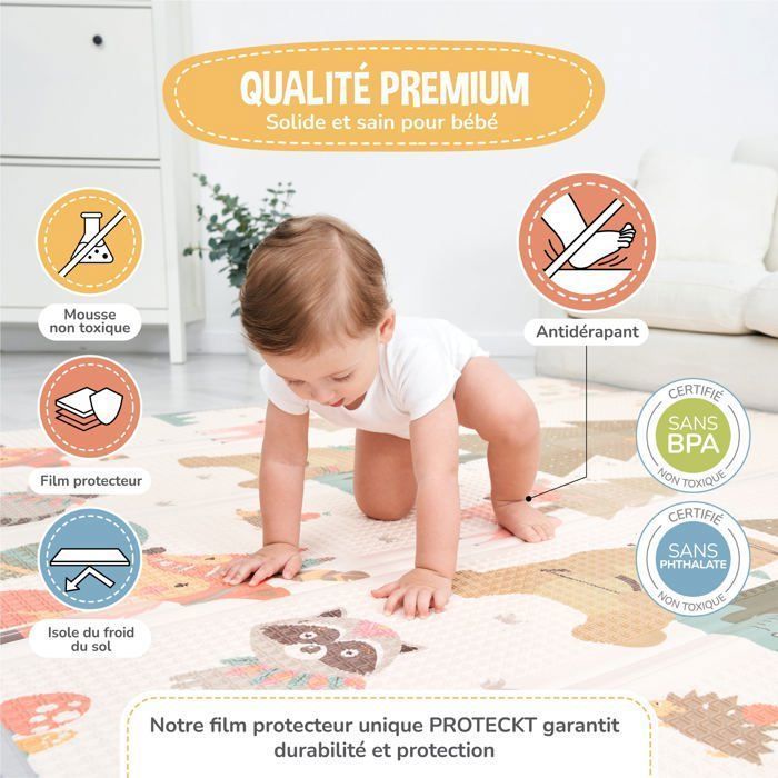 Omkeerbare en waterdichte opvouwbare speelmat - 200x180x1,5 cm | Speelmat van schuim voor kinderen - INDIANEN | SUPERB BABY