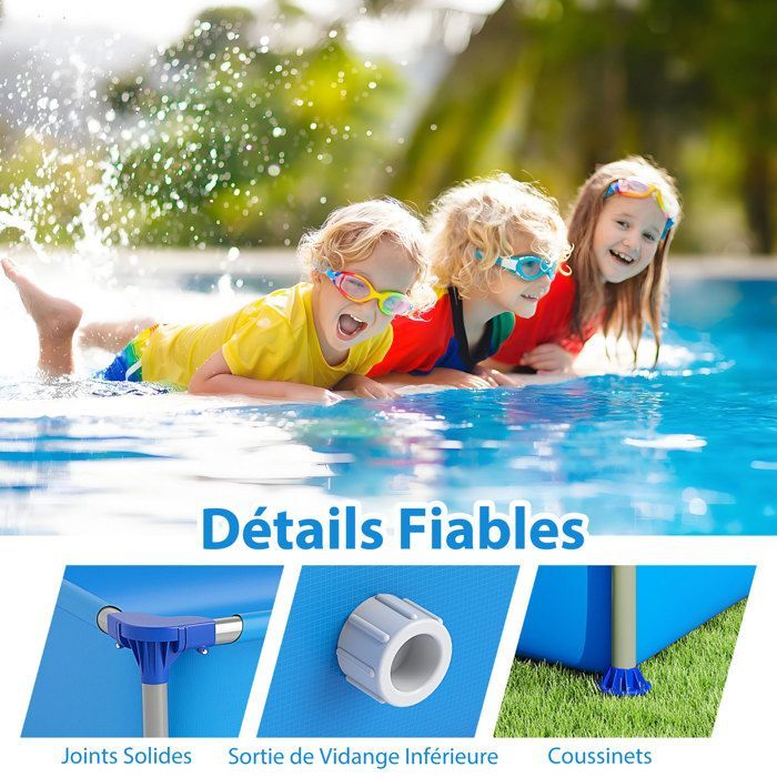 Rectangular Above Ground Pool - RELAX4LIFE - Coated Metal Frame - 3-Layer PVC Wall - Tool-Free Assembly - 228 x 159 x 42 cm