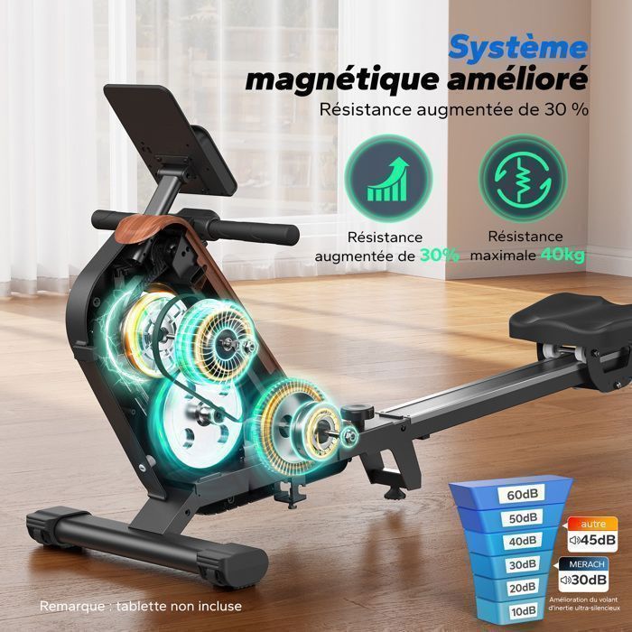 Vogatore elettromagnetico - Autoalimentato - MERACH - 16 livelli di resistenza - Compatibile con APP - Display a LED - Portata massima 150 kg