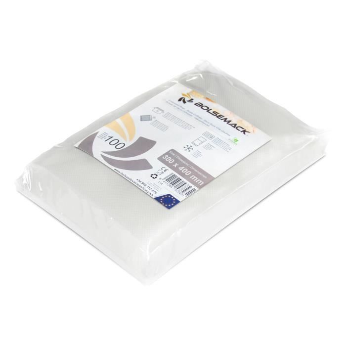 Sacos a vácuo com relevo, 300x400mm (100 unidades), para uso alimentar, compatíveis com todos os tipos de equipamentos de selagem a vácuo.