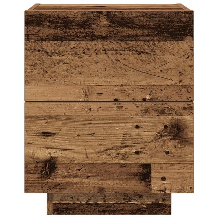 Table de chevet - Vieux bois - 2 tiroirs - LED intégrées - 45x40x55 cm