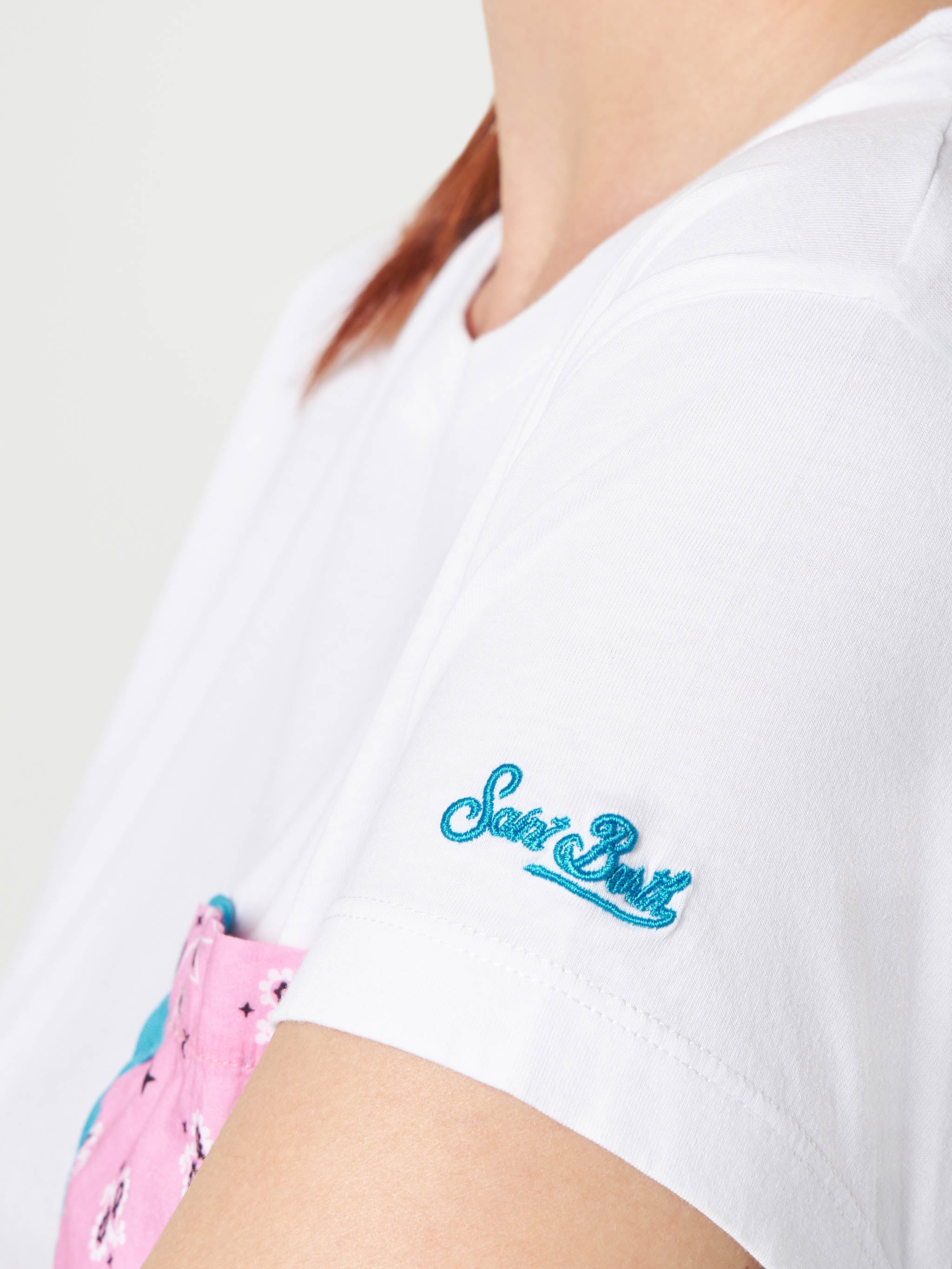 Dame bomulds-T-shirt med lomme