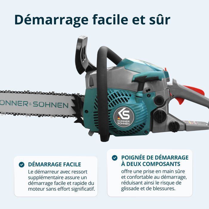 Tronçonneuse à essence Könner & Söhnen  KS CS20G-16 - 1600 W - guide-chaîne de 40 cm - frein à inertie et bouton STOP automatique