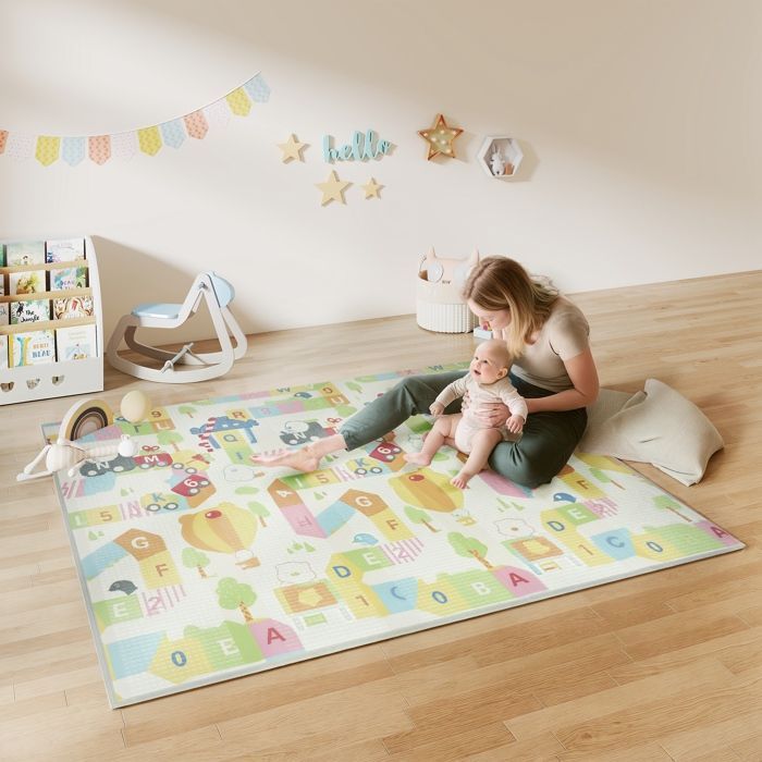 Alfombra de juegos para bebés - AIYAPLAY - plegable y reversible - fabricada en espuma XPE gruesa - 200 x 180 x 1,5 cm - multicolor