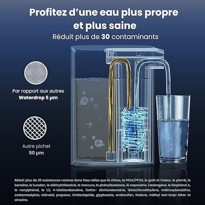 Waterdrop Carafe Filtrante Èlectrique Instantanée 3,5 L, Système d'Eau Potable Extérieur, Bleu (avec Filtre de 1 757L)