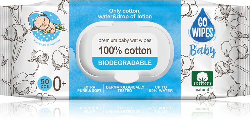 GoWipes Baby Lenços umedecidos 100% algodão biodegradáveis, suaves e ideais para peles sensíveis.