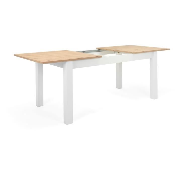Mesa de comedor extensible BERGEN - Acabado en roble artesanal y blanco - Extensión de 55 cm - Capacidad para hasta 12 personas - Ancho 160-215 x Profundidad 90 x Alto 75 cm