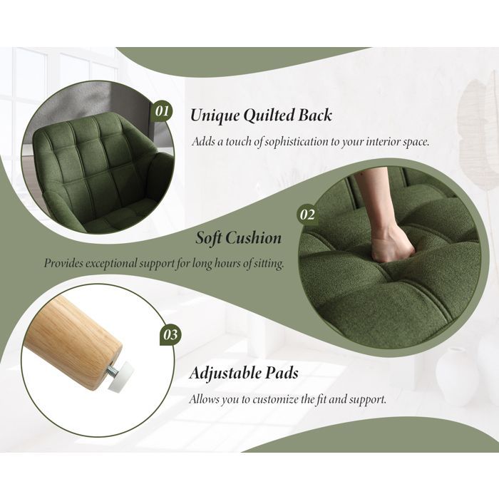 Wahson moderne fauteuil voor de woonkamer, Scandinavische stijl fauteuil met houten poten, comfortabele designfauteuil met linnen bekleding, groen