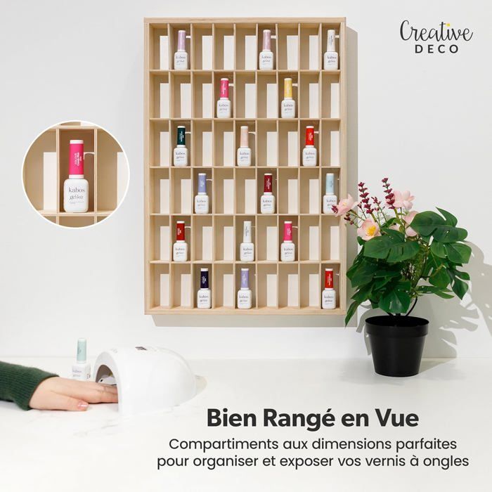 Étagère murale - CREATIVE DECO - Voitures Miniatures - 54 Compartiments - 60x40x5,5 cm - Bois Naturel
