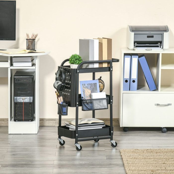 Chariot de rangement - desserte service - HOMCOM - roulettes 3 niveaux 2 range-couverts - métal - 51,5x32x75,6cm - noir