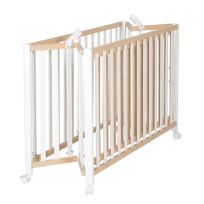 Lit bébé pliant - 60 x 120 cm - ROBA - FOLD UP - Roulettes - Bois / Blanc