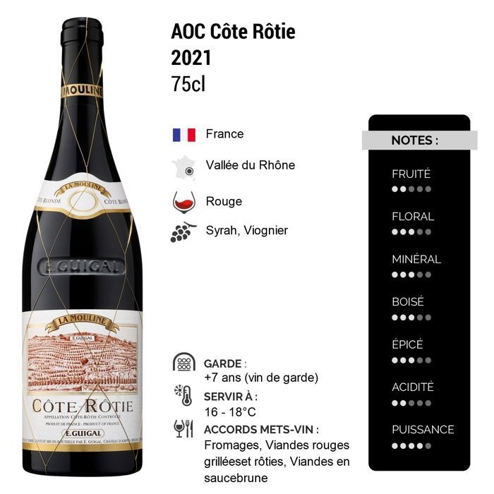 Maison Guigal Côte Rôtie La Mouline 2021 - Vin Rouge de la Vallée du Rhône (75cl)