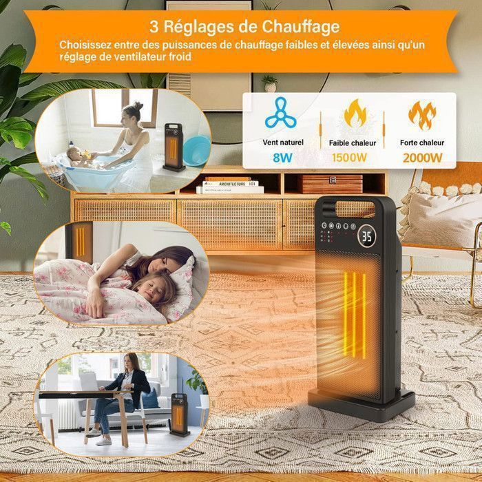 Auxiliary heater - PDZZZD - 2000W - Remote control - 60° oscillation - Programmable