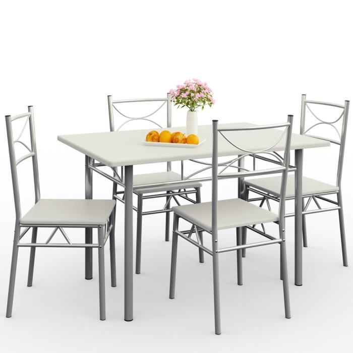 Paul Blanc 5-Piece Dining Set: 1 Table, 4 Lacquered Metal Chairs, Elegant Design