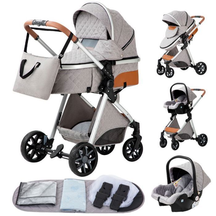 Sistema di viaggio/passeggino 3 in 1 ALYIKOU per bambini da 0 a 3 anni - LV9 - Seggiolino auto - Posizione reclinabile - Marsupio - Grigio argento