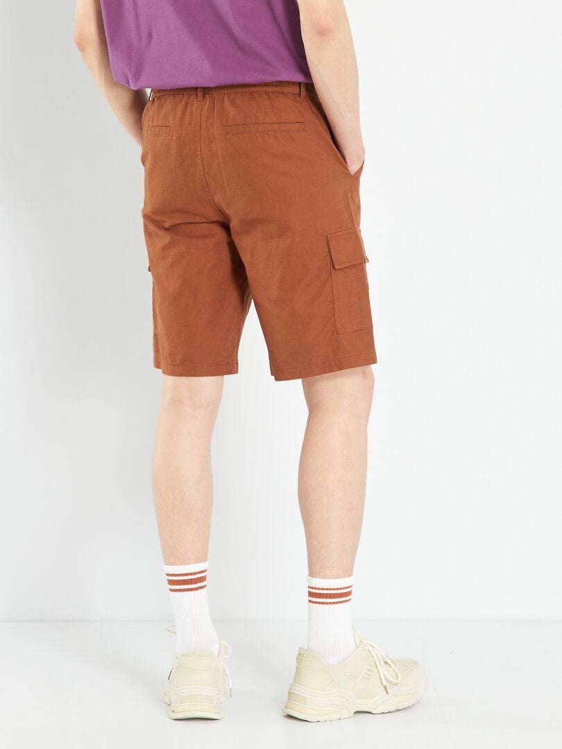 Bermudashorts van linnen en katoen met zakken - BRUIN