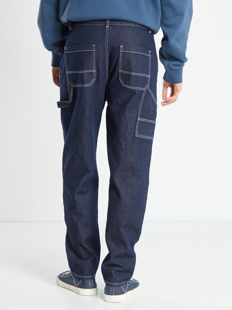 Calça jeans de perna larga com costura contrastante - AZUL