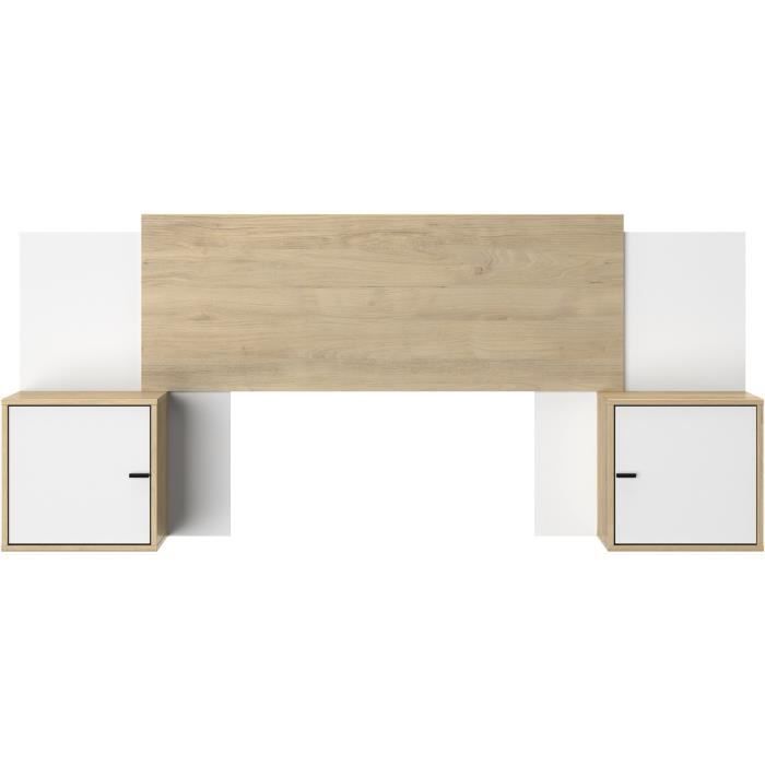 Tête de lit - ALIX - Extensible - Châtaignier naturel / Blanc - 246/226/206 x 34 x 91 cm - DIAGONE