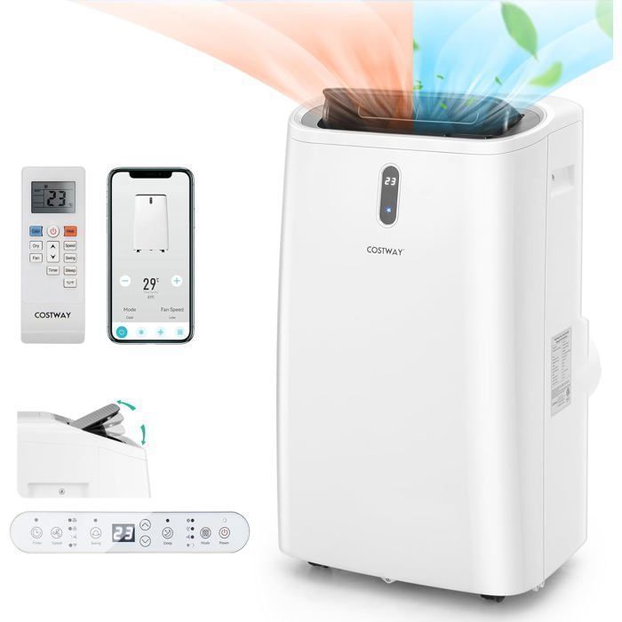 Aire acondicionado portátil 5 en 1 (refrigeración/calefacción) - 16000 BTU 4.7 kW R290 COSTWAY - Controlado por aplicación - Deshumidificador - Temporizador de 24 horas - Pantalla LED