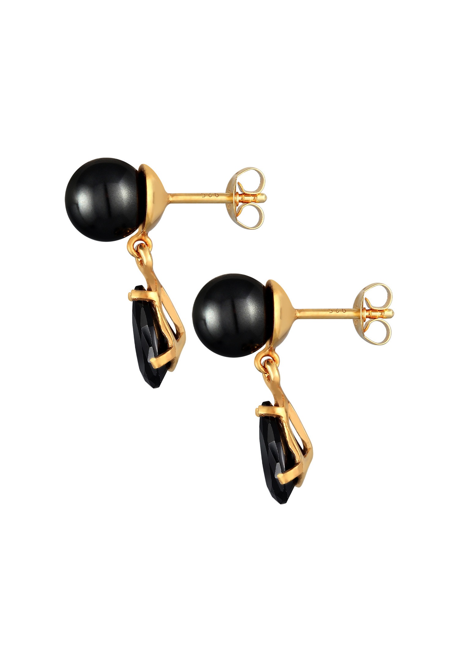 Elli Femmes Clous d'oreilles Goutte avec perle de synthèse et Cristal de Zirconium en Argent Sterling 925 plaqué Or