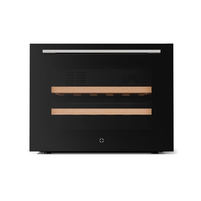 Cantinetta vini da incasso Klarstein Illuminosa, 19 bottiglie, 1 zona 5-20°C, porta a LED, illuminazione UV, funzionamento silenzioso, ripiani in legno, comandi touch.