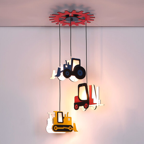 Hanglamp voor kinderen in de vorm van een graafmachine, incl. 3 x E14 lampen