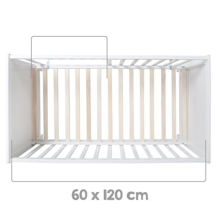 Habitación infantil estilo ROBA - Cuna colecho de 60x120 cm + cambiador - Blanco/Gris plata - Altura ajustable