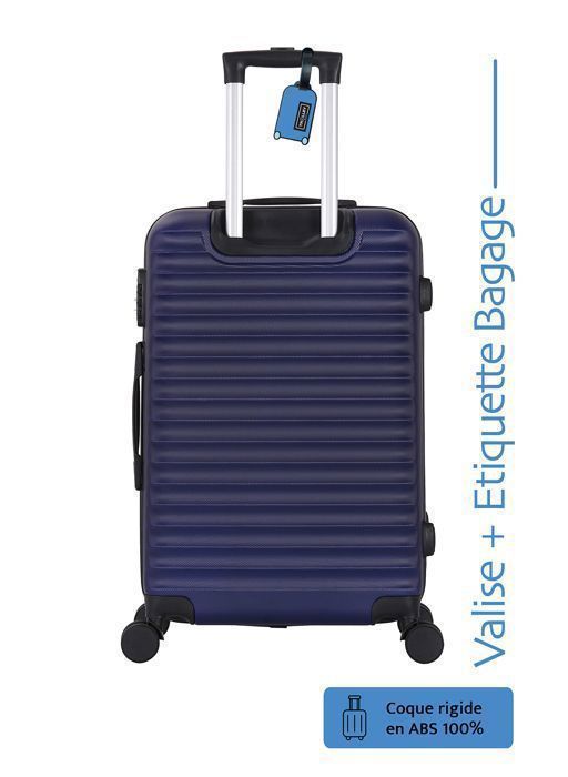 Stor 75 cm ABS Airlight-koffert, blå + bagasjelapp - 4 x 360° hjul - 94 l - ADC