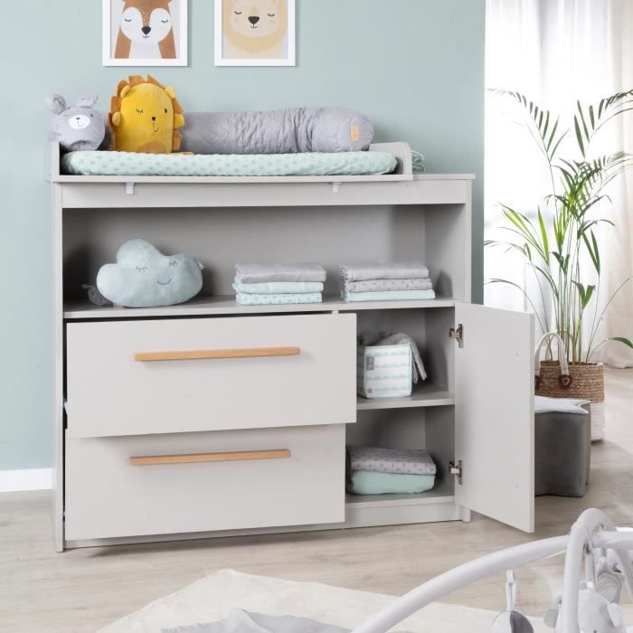 ROBA Lea Changing Table - Removable Top - Solid Wood Handles - Changing Height 90 cm - Light Grey