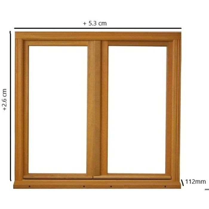 Wooden Window with 2 Panels, H60 cm x W90 cm, Frame Dimensions