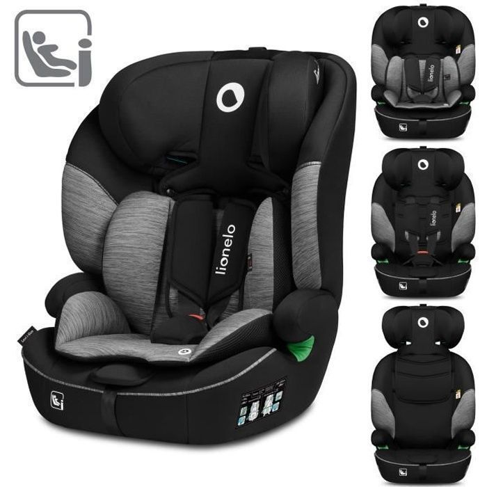 Silla de coche convertible LIONELO Levi i-Size - Grupo 1/2/3 - Negra - Arnés de 4-5 puntos - Reposacabezas ajustable