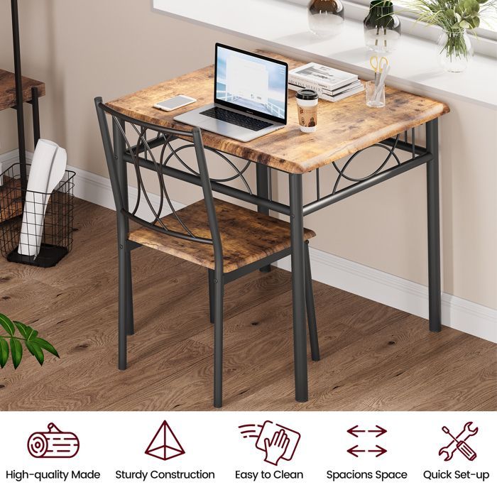 Ensemble Table et 2 Chaises, Set de Salle à Manger MDF, pour Cuisine, Petit Espace, Appartement, Jardin, Studio, Salon