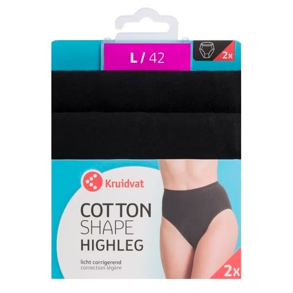 Ženske hlačke Kruidvat Cotton Shape Highleg črne, velikost L, 2 kosa