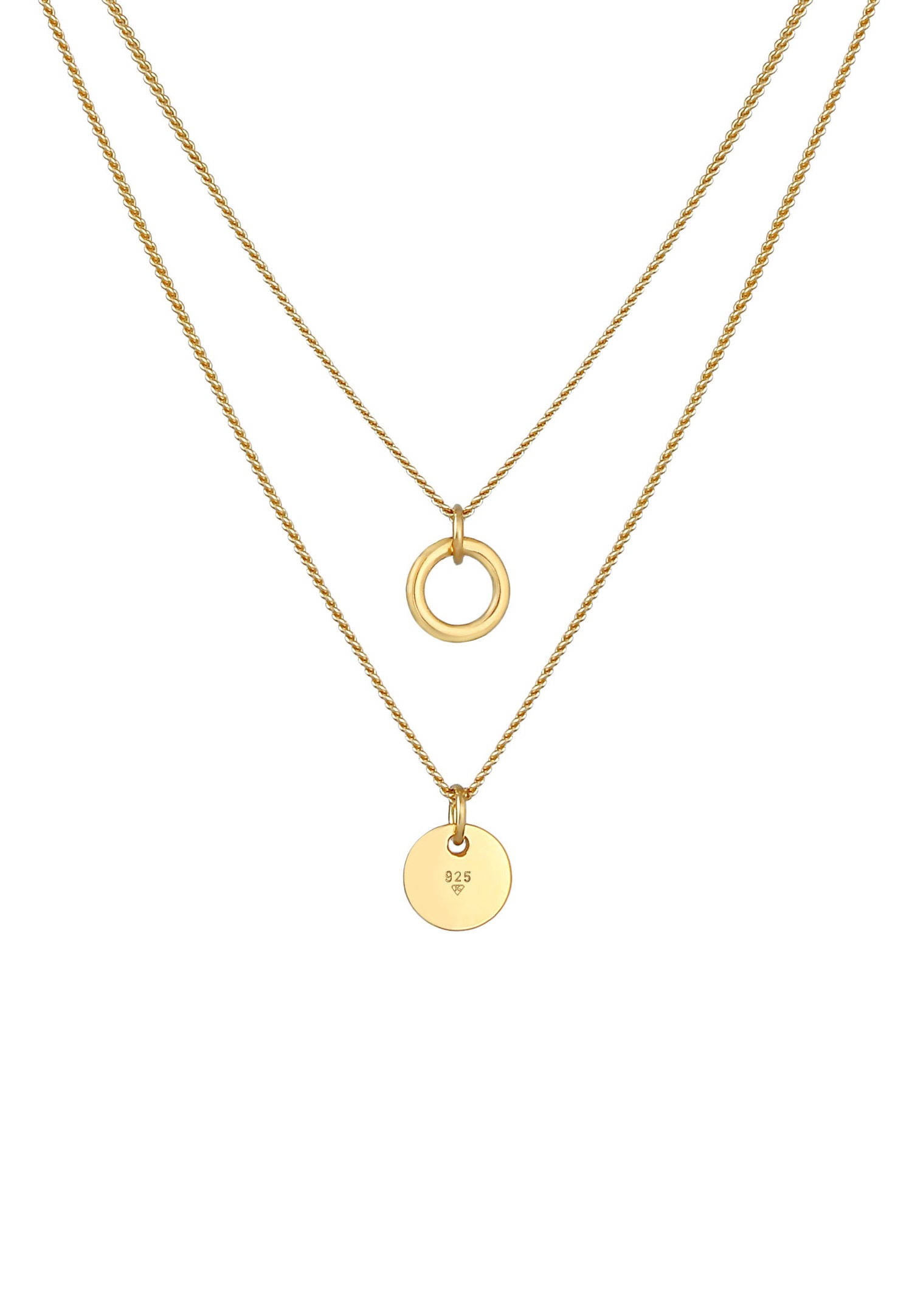 Elli Femmes Couches Cercle Plaquette Pendentif Basique Tendance en Argent Sterling 925
