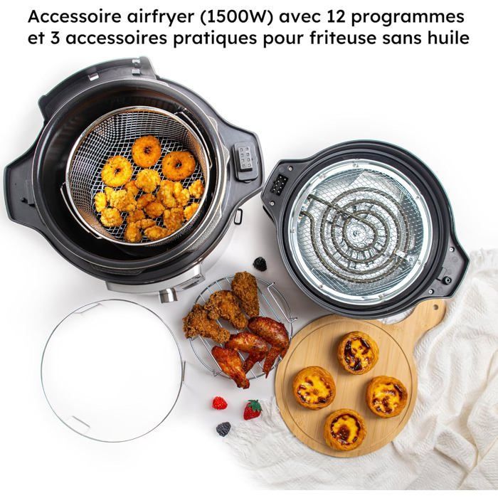 Multicooker con friggitrice ad aria – Set da 15 pezzi – 24 programmi – Cottura lenta, cuociriso, vaporiera e pentola a pressione – 6 litri [MU736]