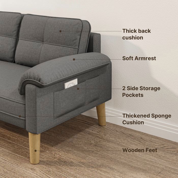 Canapé 2 Places - Bealife Canapé Scandinave - 2 Coussins - 2 Accoudoirs - Tissu - Bois - Salon - Chambre - 144 x 77 x 77 cm