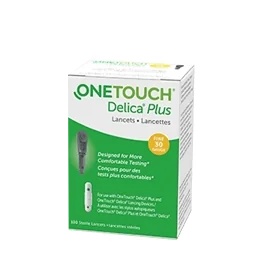Lancetas estéreis Onetouch Delica Plus para punção digital, 25 unidades, para medição de glicemia.