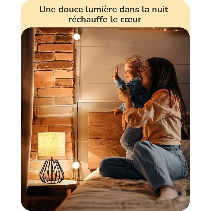 Lámpara de mesa EDISHINE, metal y lino beige, base en forma de lágrima, bombilla LED E14 incluida.