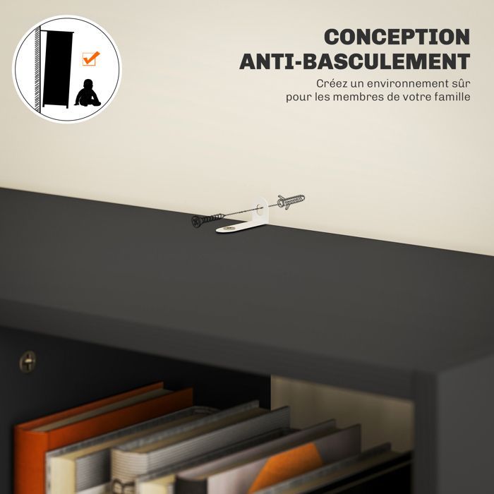 Boekenkast/opbergmeubel - HOMCOM - lade en open schappen - 60 x 26 x 158 cm - zwart