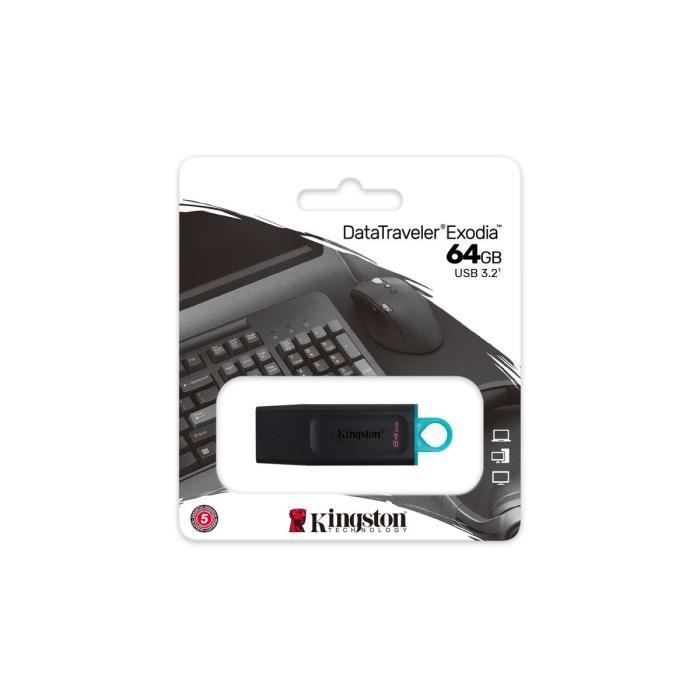 Pen drive KINGSTON DataTraveler® Exodia de 64 GB - Com tampa protetora e argolas para chaveiro