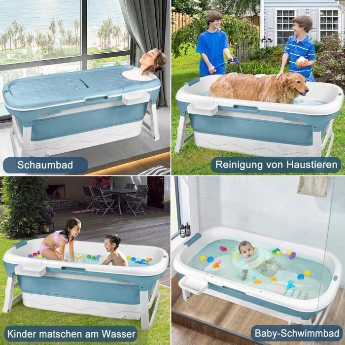 Aufun 148 x 62 x 53 cm Baignoire pliable avec Housse et Rouleaux de Massage, Baignoire Portable, Bleu